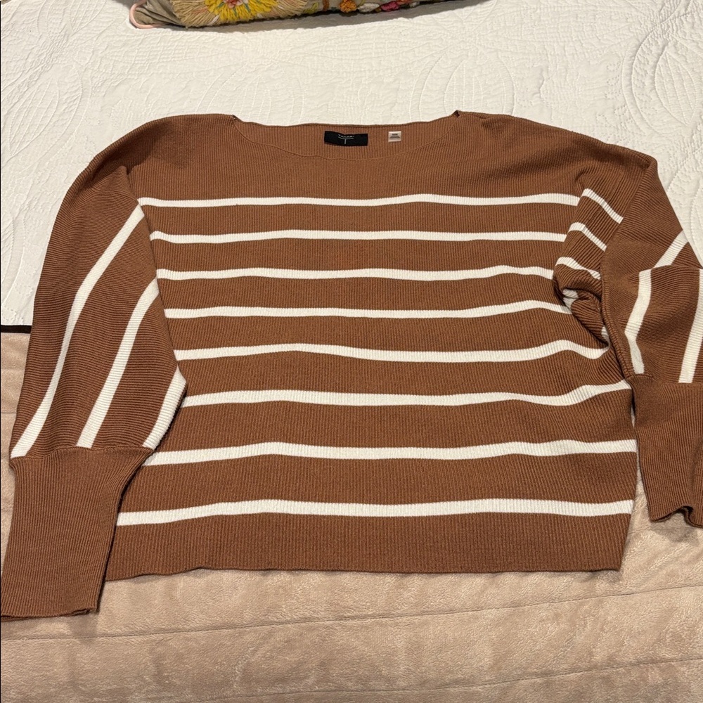 T Tahari Womens khaki Striped batwing Sleeve Shirt Pullover Sweater Top
